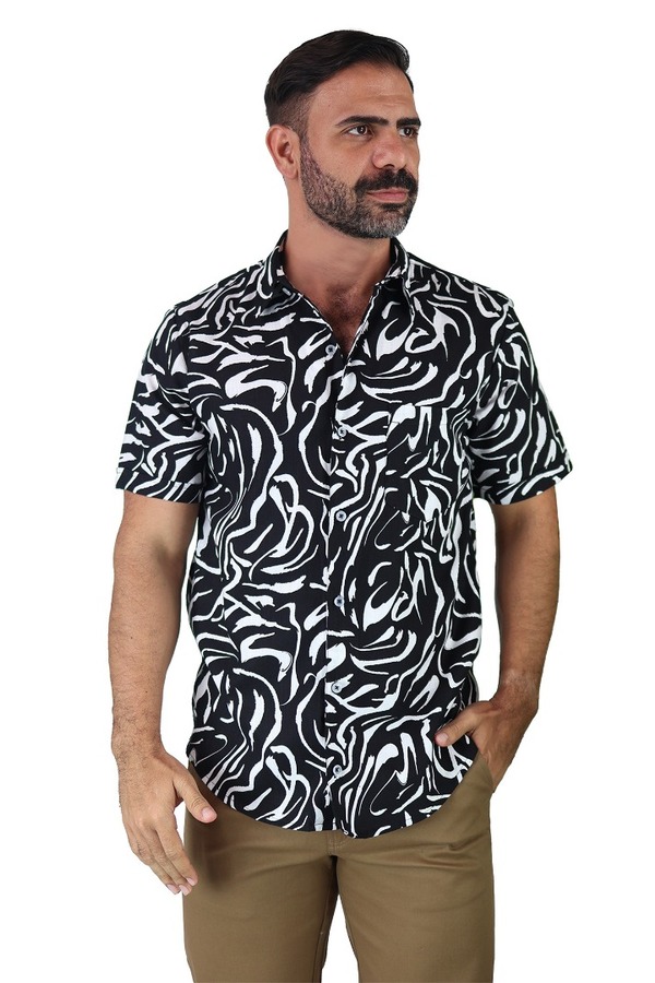 Camisa Slim Fit Con Botones Estilo Casual Manga Corta Para Caballero